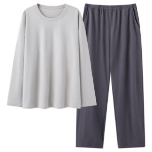 Mens 100 Cotton Pajama Set With Long-sleeve Top And Long Pants