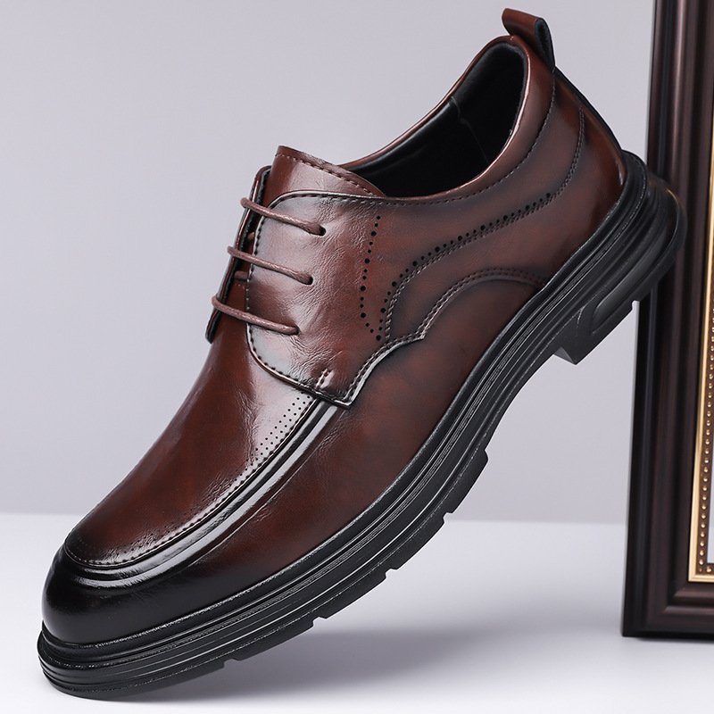 Men's Business Formal Brown Lace-up Leather Shoes - Image 4