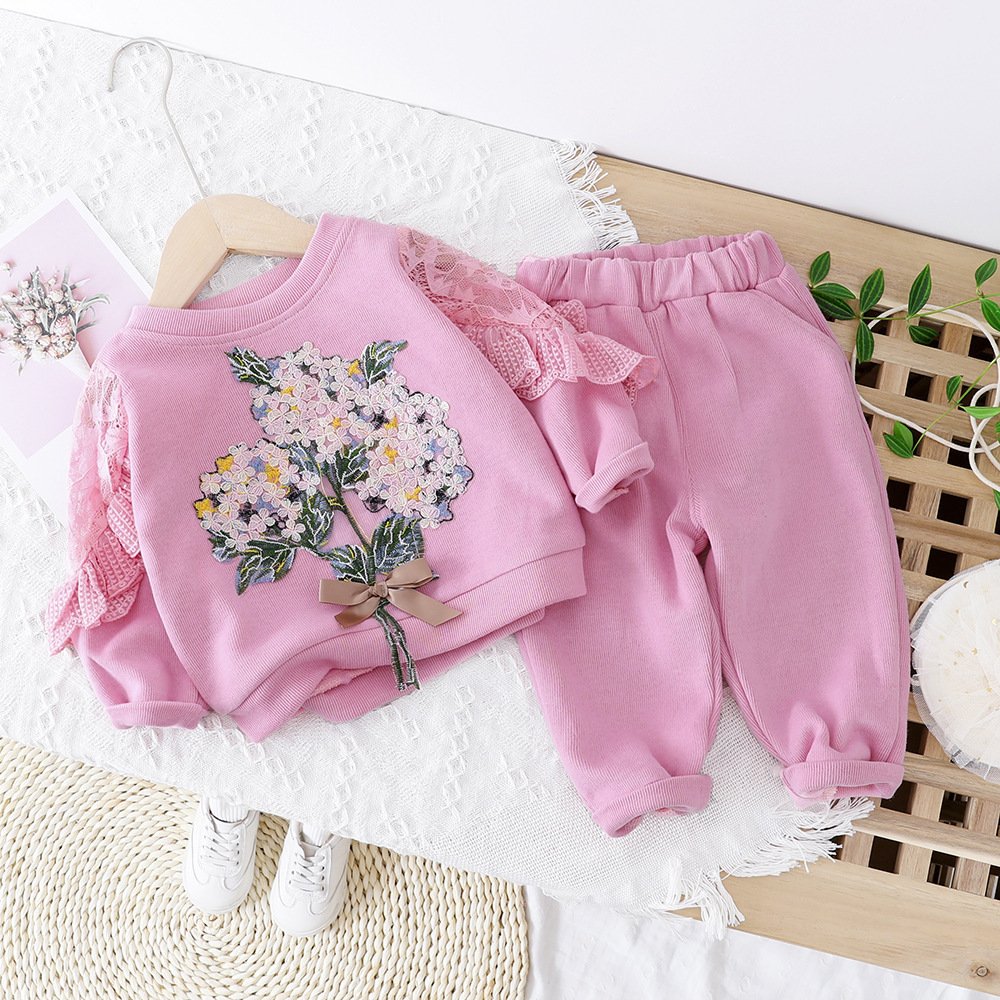 Spring And Autumn Girls' Clothing Baby Embroidered Lace Two Piece Set - Image 4