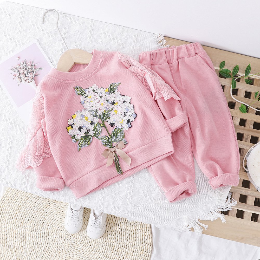 Spring And Autumn Girls' Clothing Baby Embroidered Lace Two Piece Set - Image 3