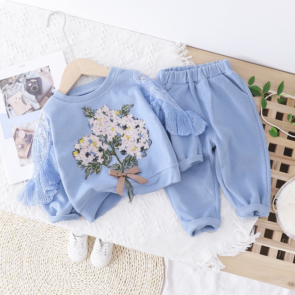 Spring And Autumn Girls' Clothing Baby Embroidered Lace Two Piece Set - Image 5