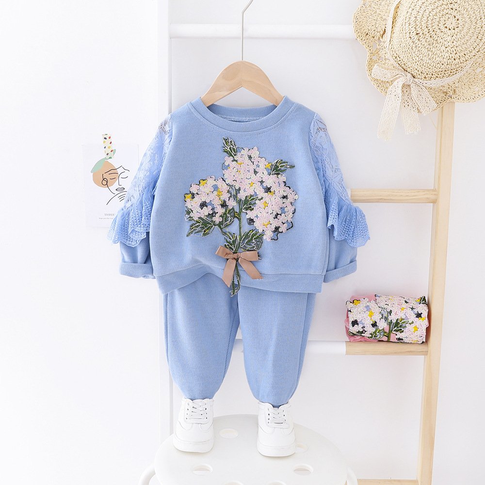 Spring And Autumn Girls' Clothing Baby Embroidered Lace Two Piece Set - Image 6