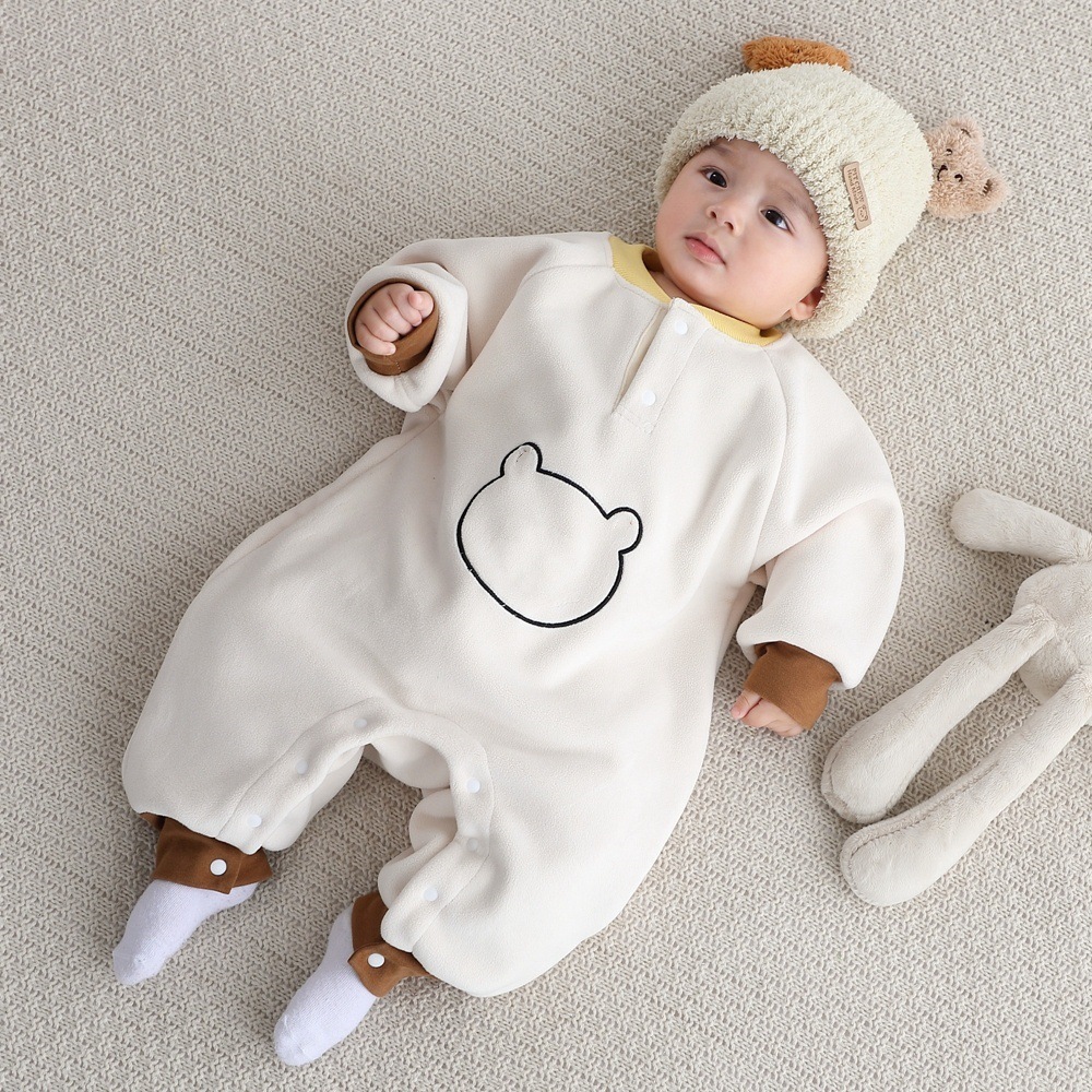 Spring, Autumn, Winter Olympics Beneficial Fleece Baby Warm Fleece-Lined Thick Outerwear Romper - Image 2