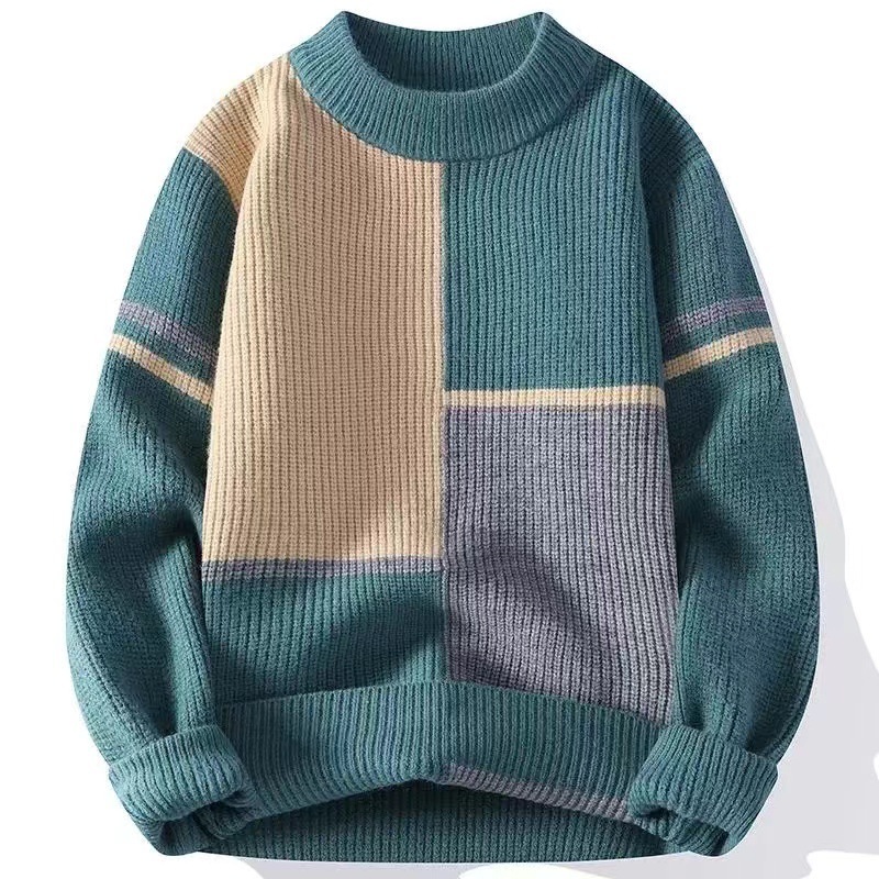 Mens Color-Block Base-Layer Loose Effortless Warm Sweater - Image 7