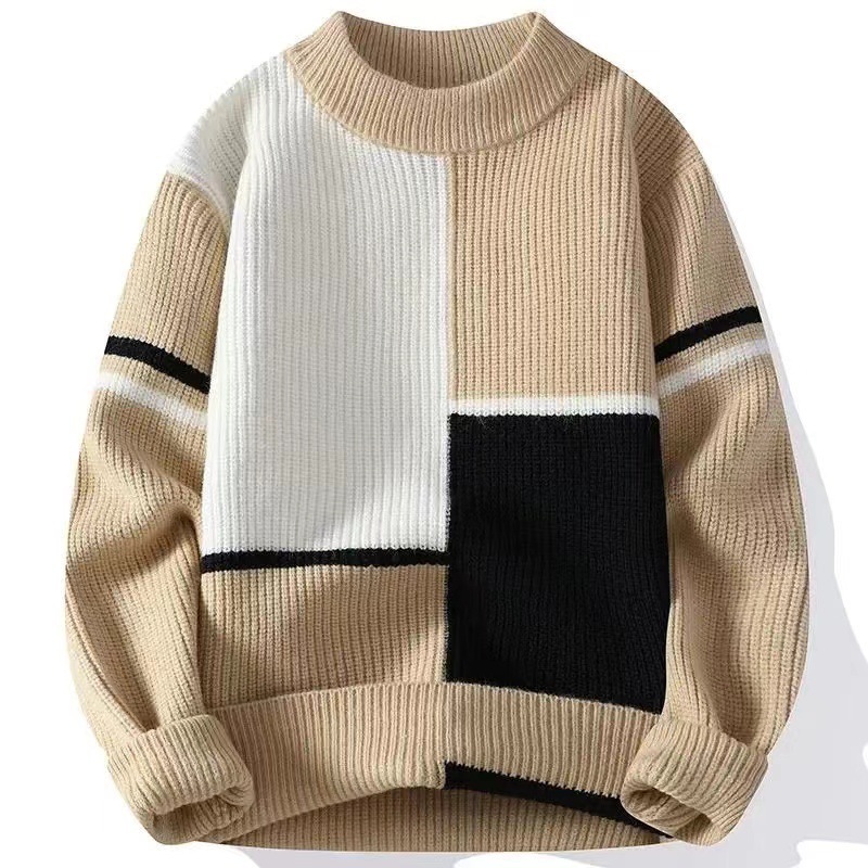 Mens Color-Block Base-Layer Loose Effortless Warm Sweater - Image 6