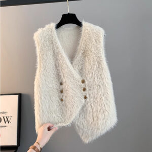 Women's Temperament Long Hair Imitation Mink Vest Coat