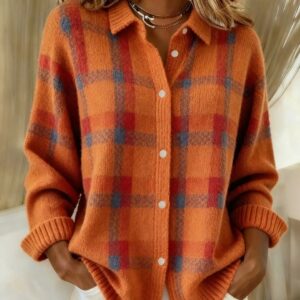Women's Casual Contrast Retro Plaid Sweater