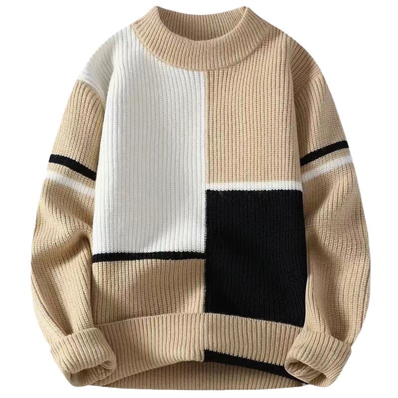Mens Color-Block Base-Layer Loose Effortless Warm Sweater - Image 3