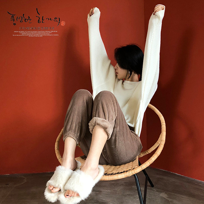 Loose-fitting Ankle-cinched Casual Pants With A Brushed Liningextra-thick And Cozy For Lounging At Home - Image 3