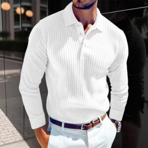 Men's T-shirt With A Turn-down Collar, Buttoned Long-sleeve Polo Shirt