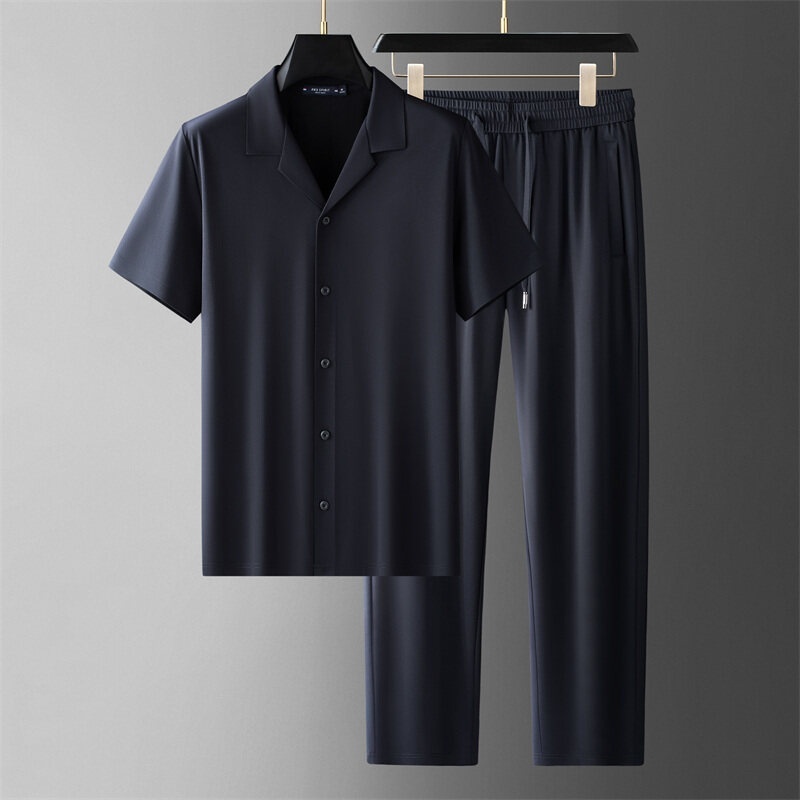 Shirt Men's Clothing Ice Silk Casual Set - Image 4