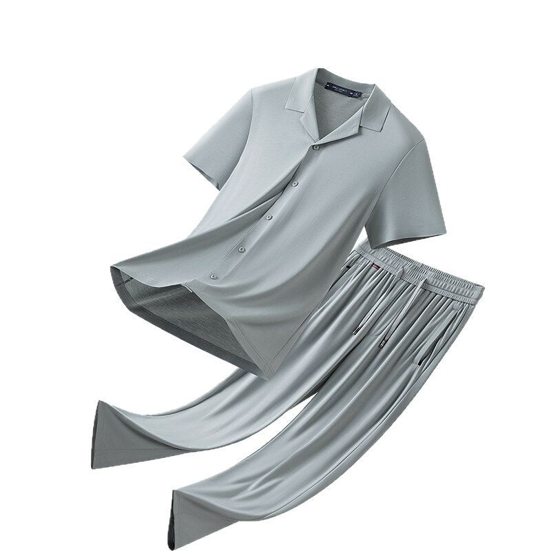 Shirt Men's Clothing Ice Silk Casual Set - Image 3