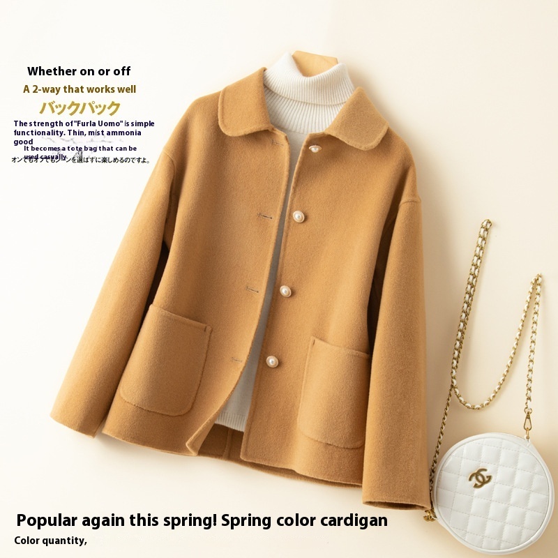 Double-sided Cashmere Short Doll Collar Classic Style Woolen Coat - Image 9