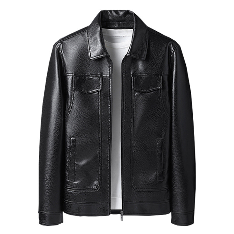 Men's Casual Velvet-lined Leather Jacket - Image 4