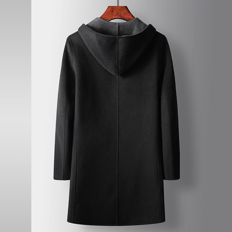 Mens Mid-Length Wool Coat With A Hood Reversible Style - Image 3
