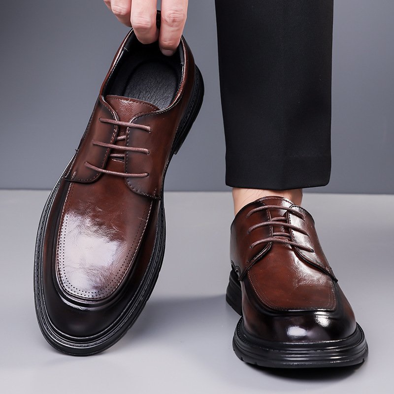 Men's Business Formal Brown Lace-up Leather Shoes - Image 7