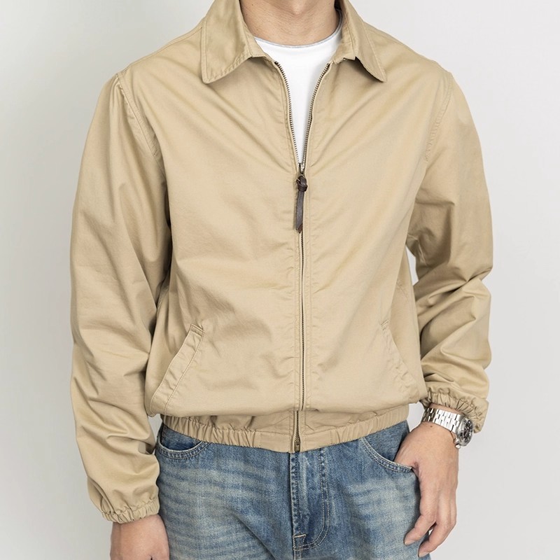 Classic Khaki Retro Cadre Collar Zip Thin Jacket - Image 7