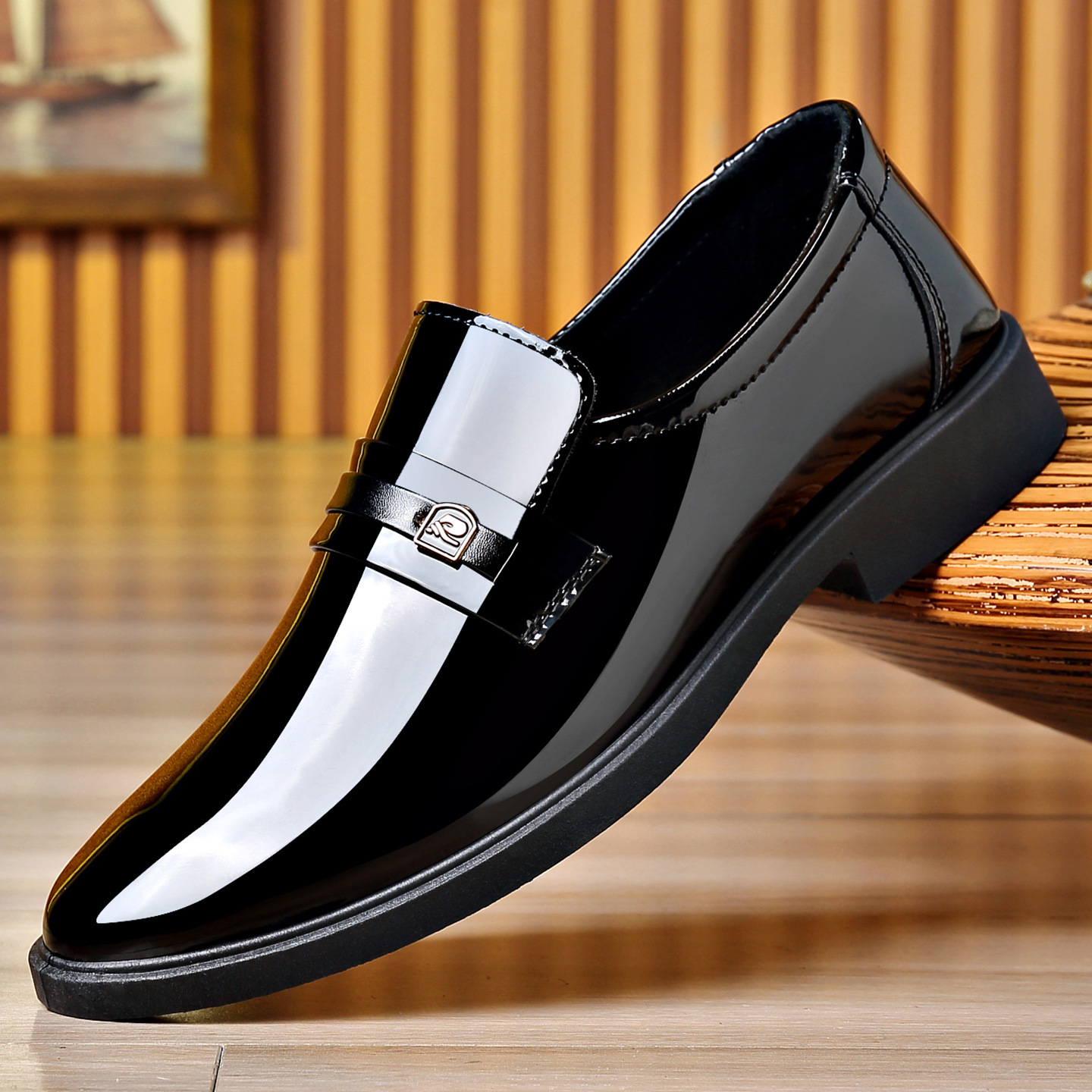 Dress Leather Shoes With A Mirror Like Slip On Design - Image 5
