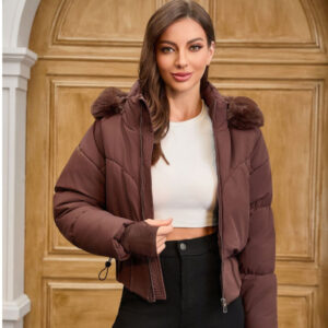 Women's Hooded Large Fur Collar Short Cotton Jacket