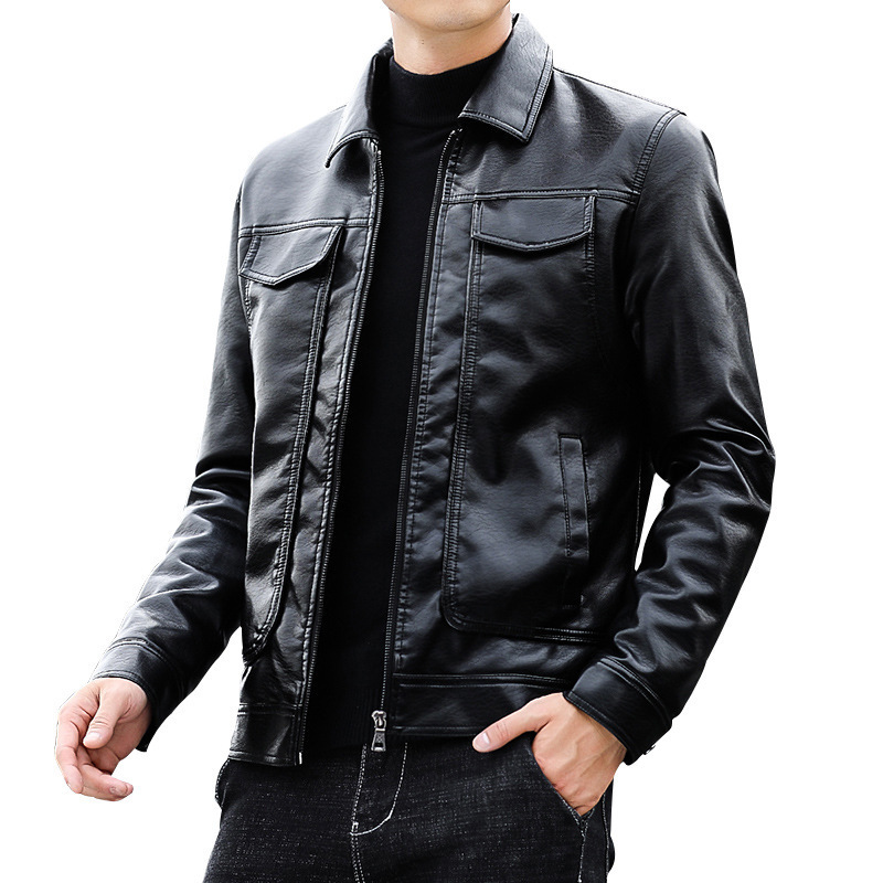 Men's Casual Velvet-lined Leather Jacket - Image 6