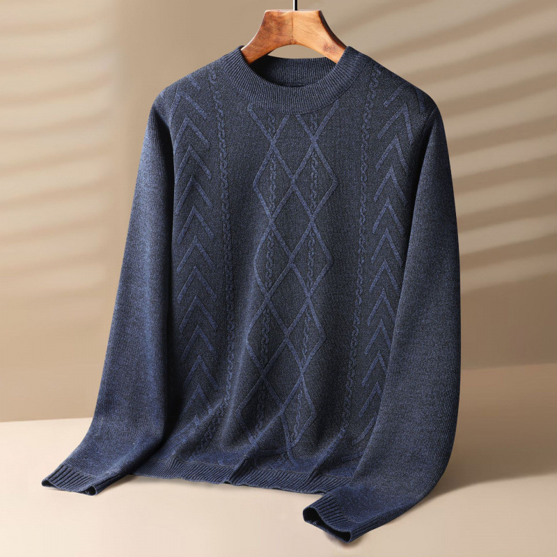 Fall Winter Men Round Neck Winter Trendy Velvet Thickening Sweater - Image 4