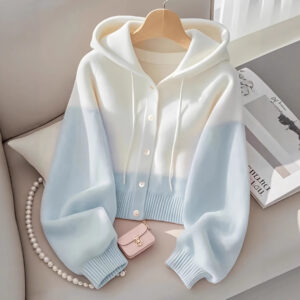 Patchwork Hooded Lazy High-grade Knitted Top