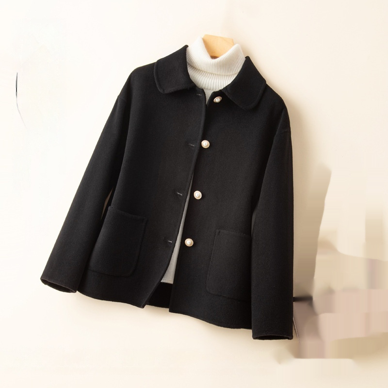 Double-sided Cashmere Short Doll Collar Classic Style Woolen Coat - Image 3