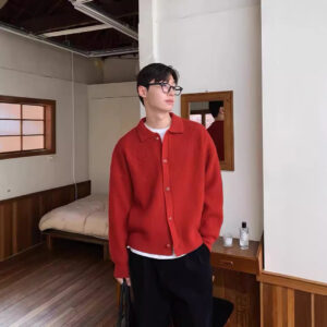 Men's Sweater Coat Solid Color Loose Handsome Lazy Style Knitted Cardigan Casual Neutral Style