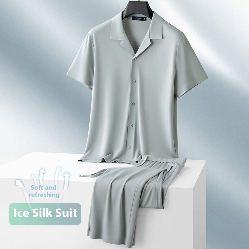 Shirt Men's Clothing Ice Silk Casual Set - Image 5