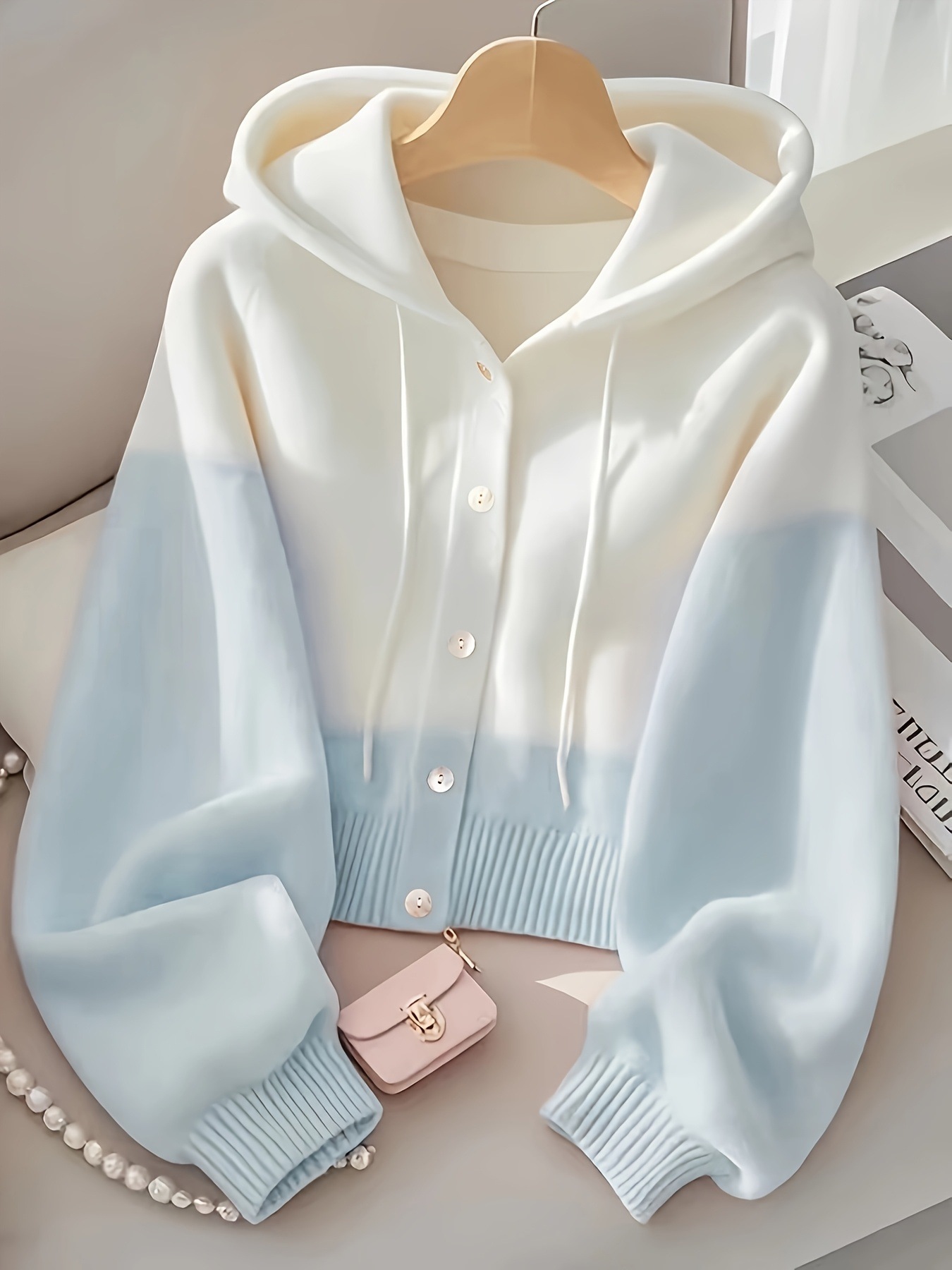 Patchwork Hooded Lazy High-grade Knitted Top - Image 7