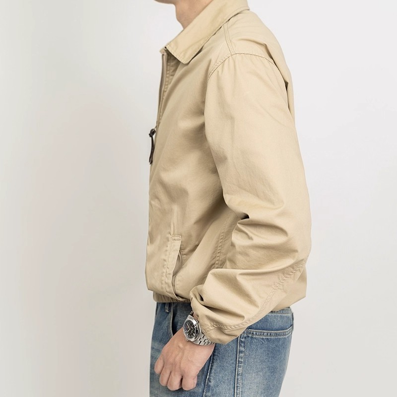 Classic Khaki Retro Cadre Collar Zip Thin Jacket - Image 2