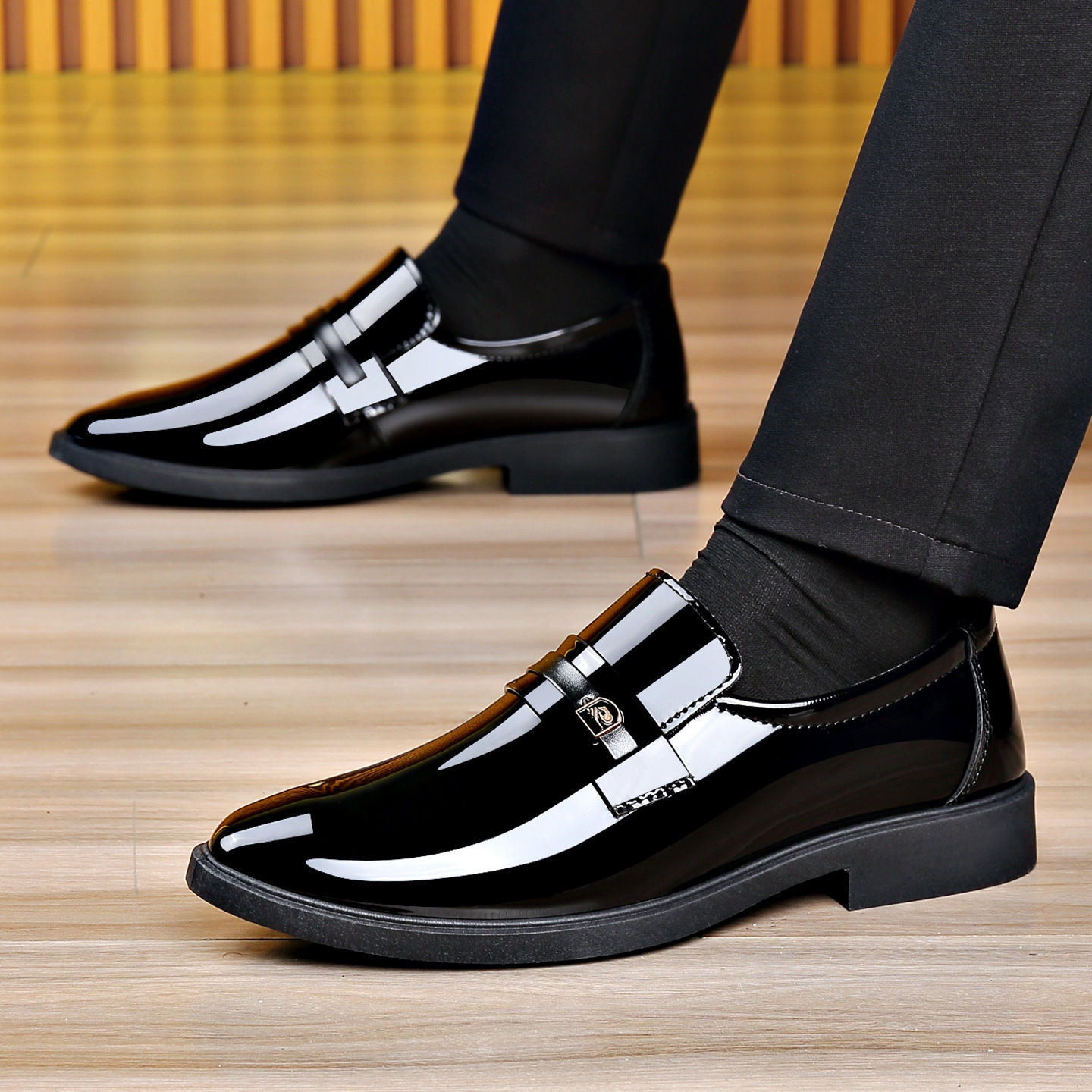 Dress Leather Shoes With A Mirror Like Slip On Design - Image 2