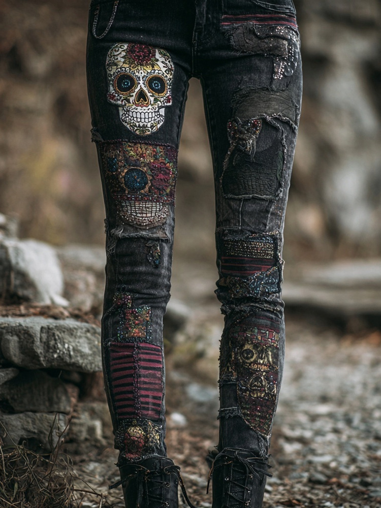 Womens Denim Jeans Womens Trousers With Colorful 3D Floral Prints - Image 10