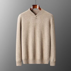 Mens Retro Stand-Up Collar Pure Wool Sweater