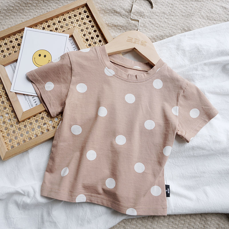 Baby Cotton Dot T-Shirt Short Sleeve Boys And Girls Loose T-Shirt Children''s Foreign Style Summer Clothes Baby Dot Top - Image 3