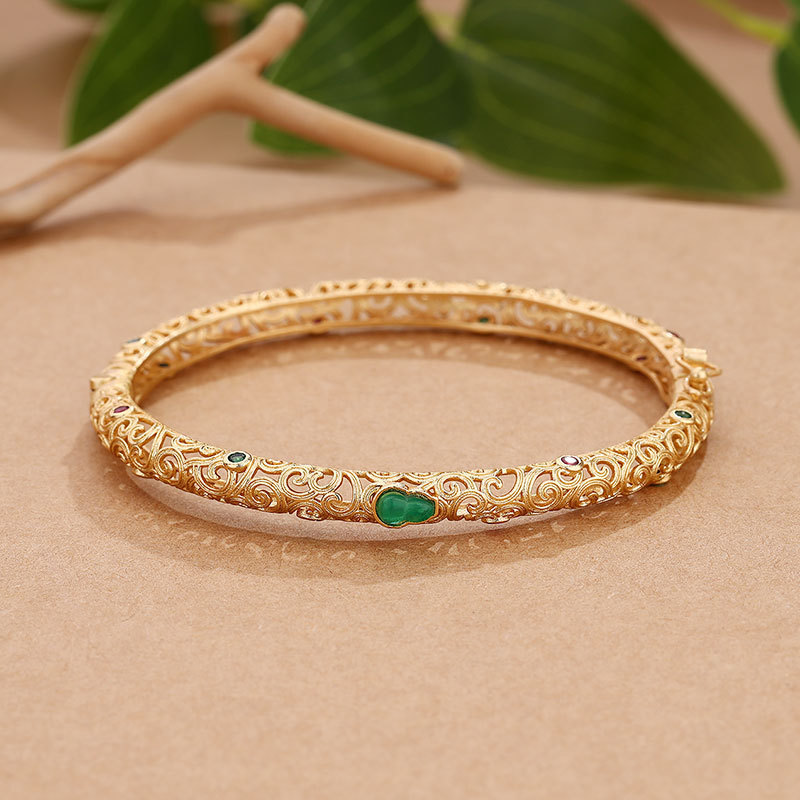 18k Gold-plated Open Womens Handmade Jade Bracelet - Image 7