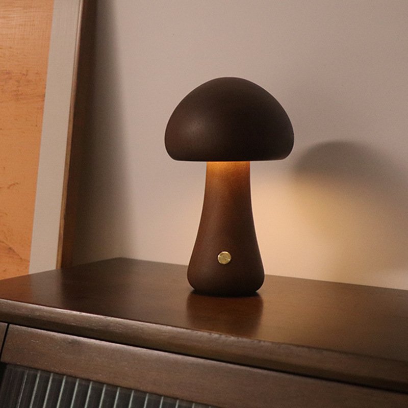 INS Wooden Cute Mushroom LED Night Light With Touch Switch Bedside Table Lamp For Bedroom Childrens Room Sleeping Night Lamps Home Decor - Image 10