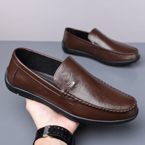 Mens Casual Breathable Leather Slip-on Shoes With A Soft Sole