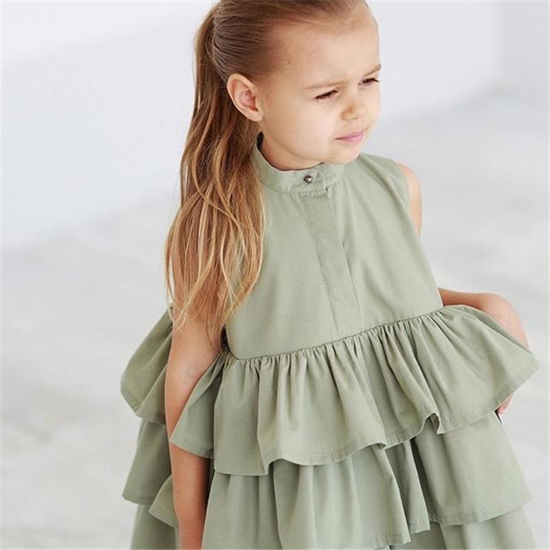 Fashion Simple Solid Color Sleeveless Small And Medium Girl Dress - Image 6