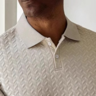 Mens Casual Short-sleeve Textured Polo Shirt Top - Image 6