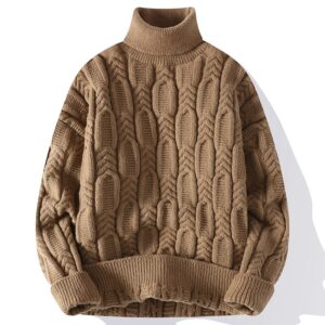 Mens Autumnwinter Turtleneck Cable-knit Sweater With A Casual Fit And Exceptional Warmth
