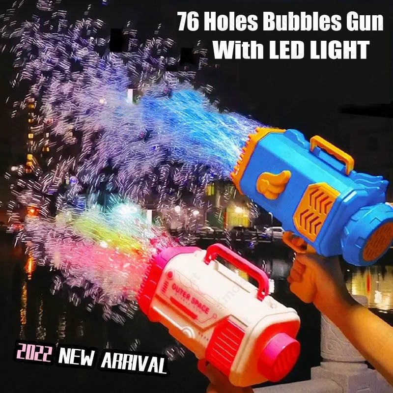 Bubble Gun Rocket 69 Holes Soap Bubbles Machine Gun Shape Automatic Blower With Light Toys For Kids Pomperos - Image 8