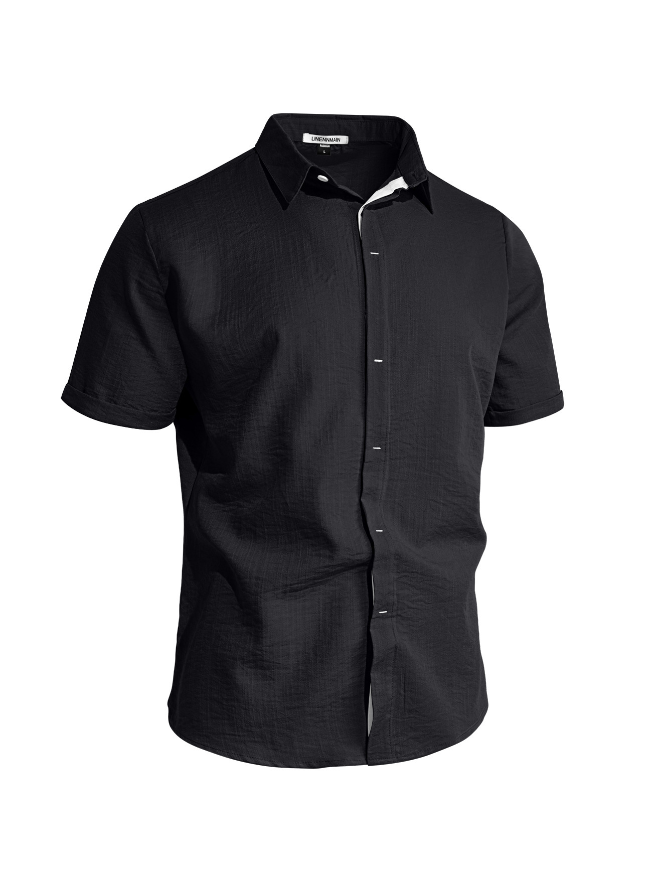 Mens Solid-color Short-sleeve Lapel Shirt - Image 6