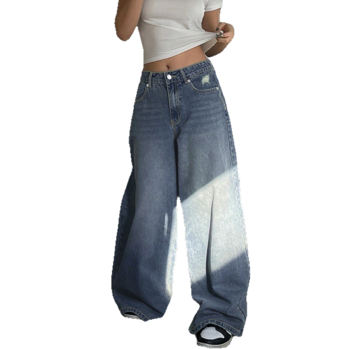 Water-washed Blue Wide-leg Extra-long Floor-length Jeans - Image 4
