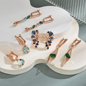 Womens Purple-Gold Plated Statement Earrings With Zircon Inlays