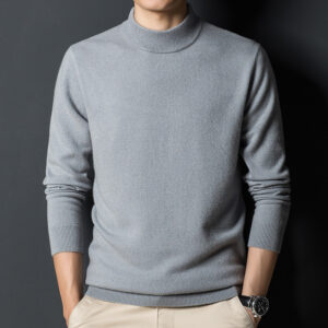 Mens Casual Slim-fit Long-sleeve Mock-neck Top