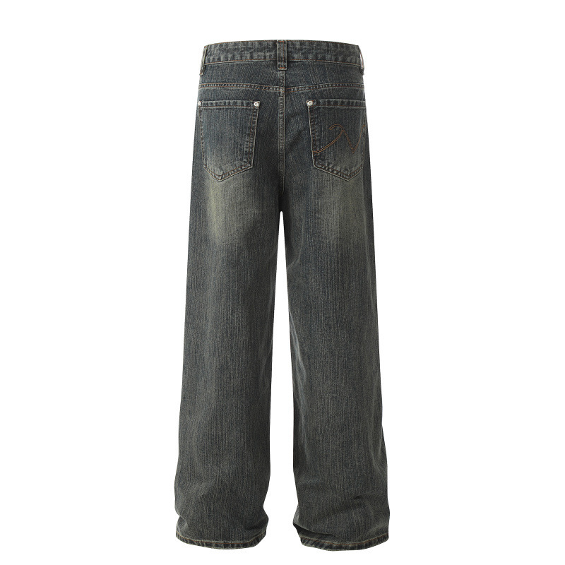 Mens High-Street Washed Distressed Loose Straight-Leg Pants - Image 7