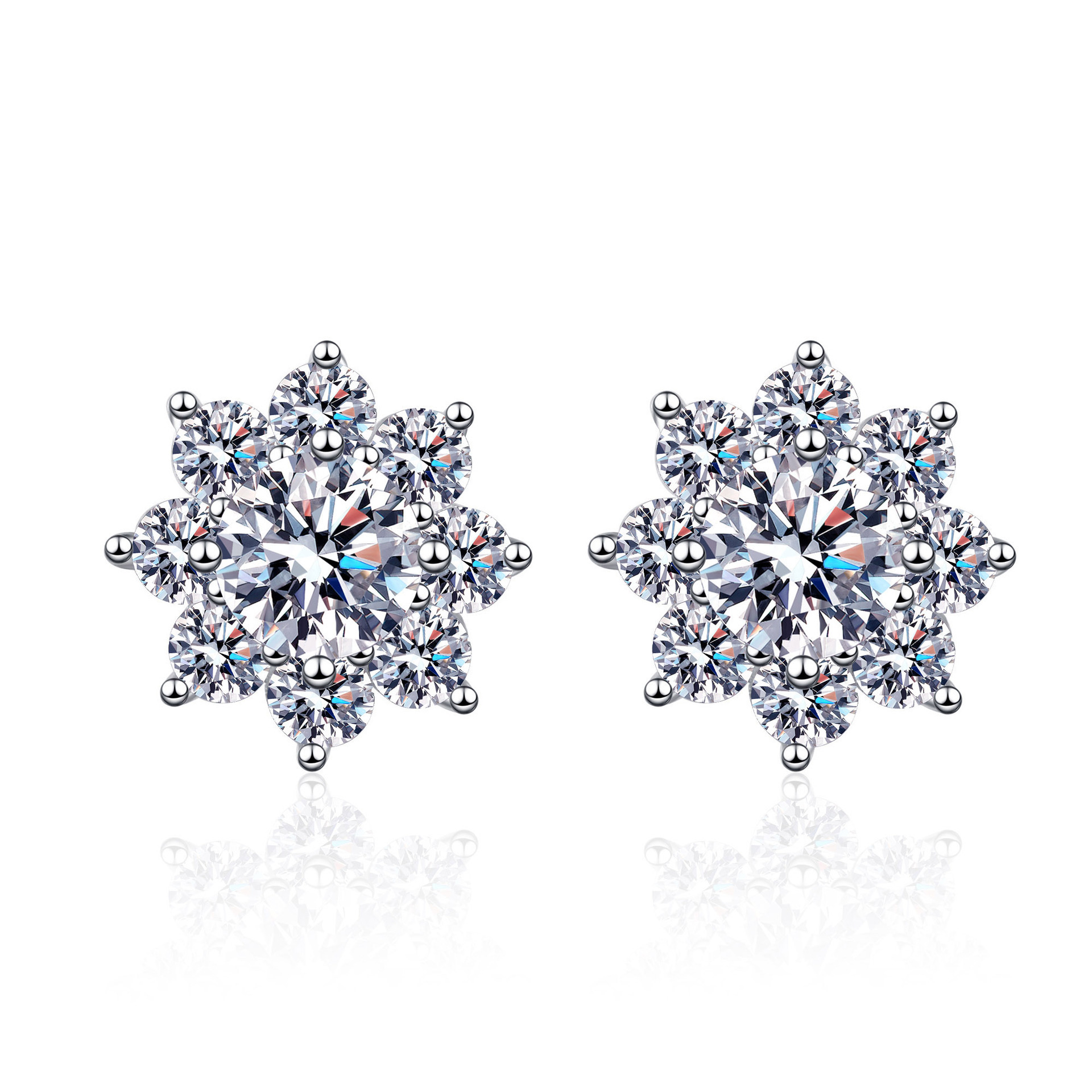 S925 Sterling Silver Snowflake Stud Earrings For Women With Moissanite - Image 5