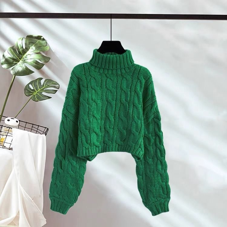 New AutumnWinter Linen Short Turtleneck Outerwear Knitted Floral Sweater For Women - Image 10