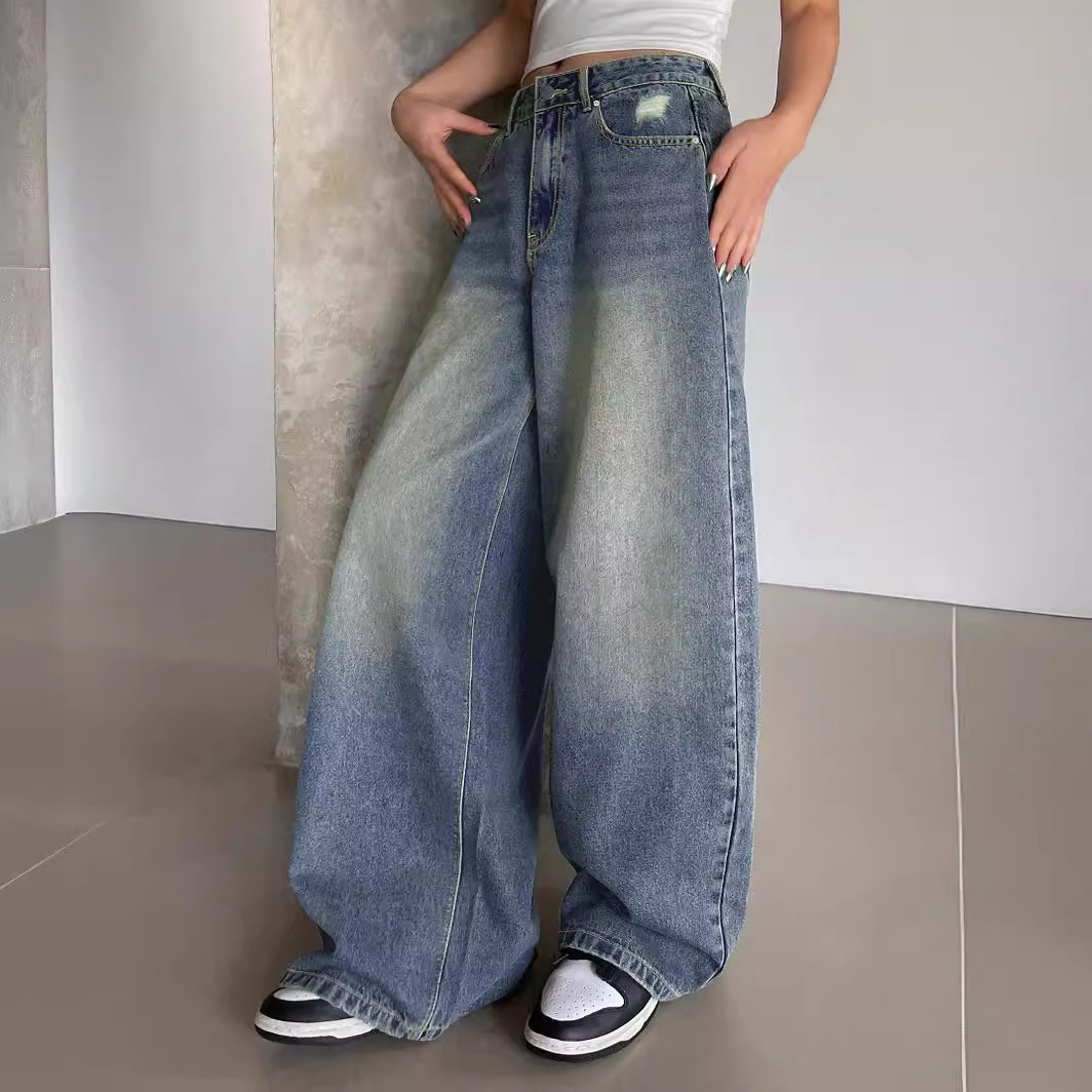 Water-washed Blue Wide-leg Extra-long Floor-length Jeans - Image 2